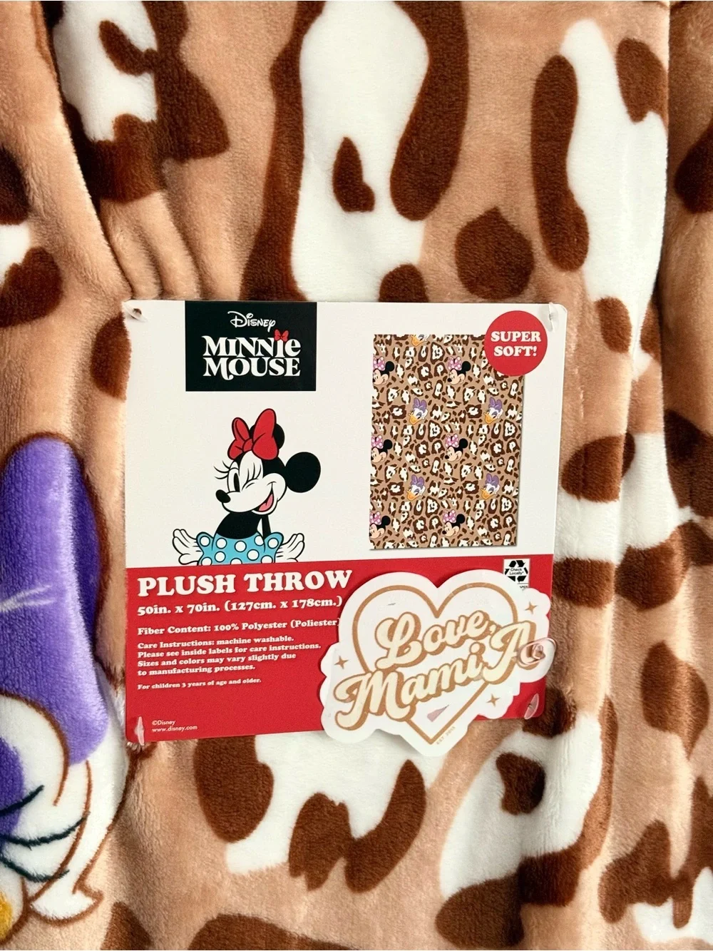 Disney Minnie Mouse Brown Leopard Plush Throw Blanket with Pink Accent